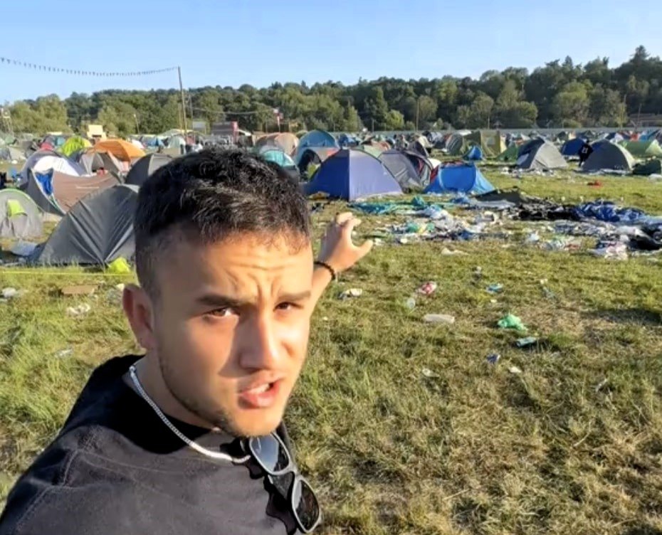 Ethan Overton went viral after scavenging Reading Festival rubbish, finding a raw fish, headphones, and a bumbag with £70 cash, sparking debate over festival waste.