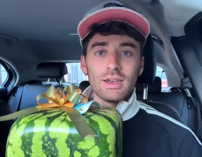 TikToker Carmie Sellitto spends £175 on a rare square-shaped Japanese watermelon and declares it the sweetest, juiciest fruit he’s ever tasted, rating it 10/10.