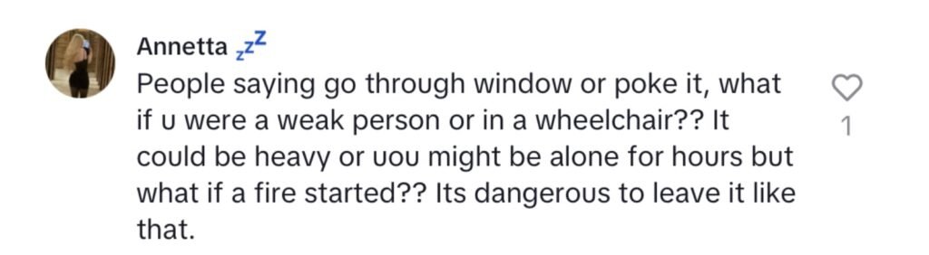 A woman was trapped in her home after a courier wedged her Amazon parcel under the door handle, forcing her to climb out a window in a bizarre delivery blunder.