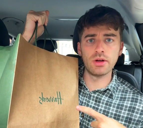 TikToker Carmie Sellitto tries a £20 Harrods mystery bag but is left gagging over a £35 truffle quiche before praising a cookie as one of the best he’s ever eaten.