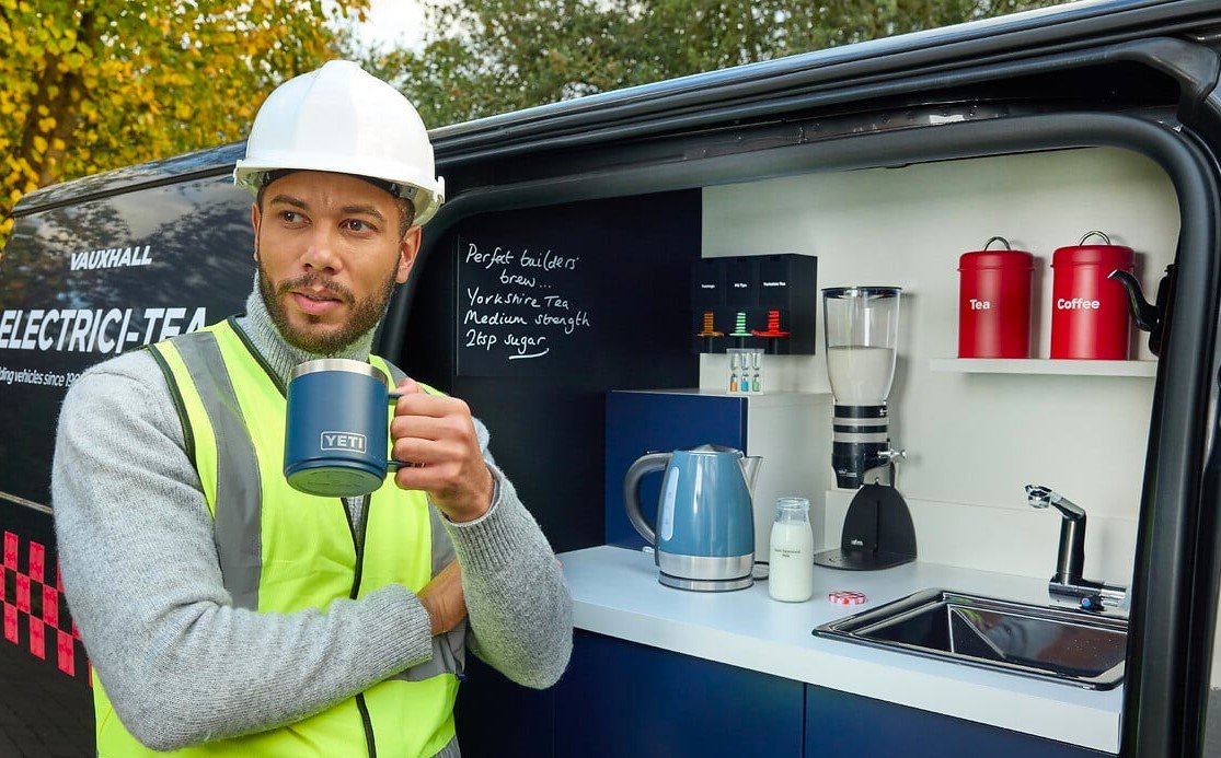 Vauxhall launches the Vivaro Electric-TEAA, the first electric van with a built-in tea station, giving tradespeople the perfect cuppa on the go with zero compromise.
